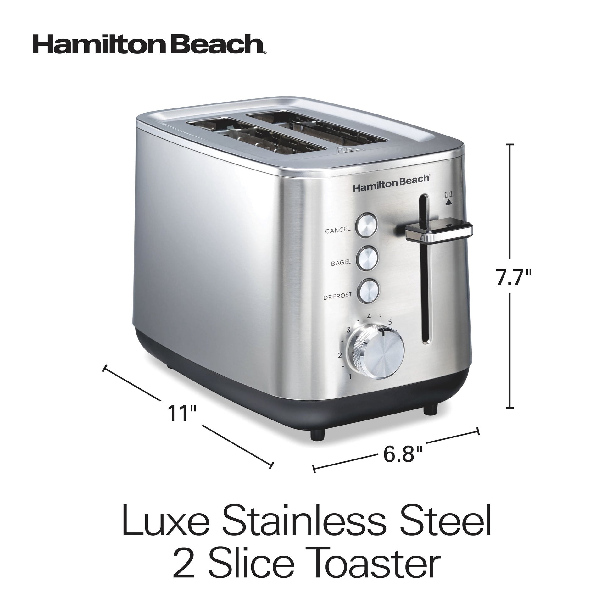 Toaster, 2-Slice Modern Luxe Series, Stainless Steel, Extra-Wide Slots, Bagel, Defrost, Toast Boost, Slide-Out Crumb Tray, Cancel Buttons, NEW