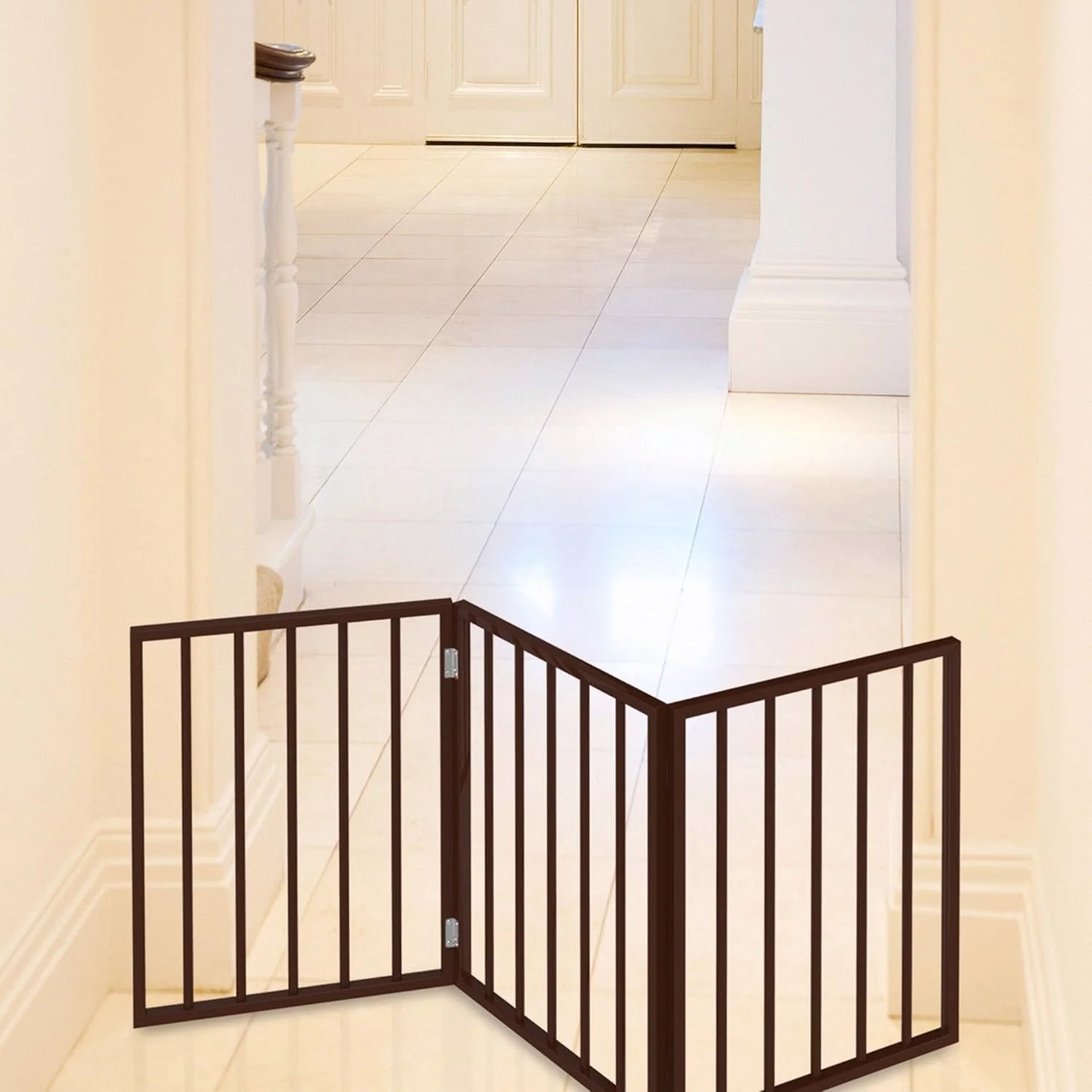 Foldable Pet Gate - 24-Inch Free-Standing Step-Over Barrier for Small Dogs and Cats, Lightweight, Easy to Install, Crafted from Premium Pine Wood