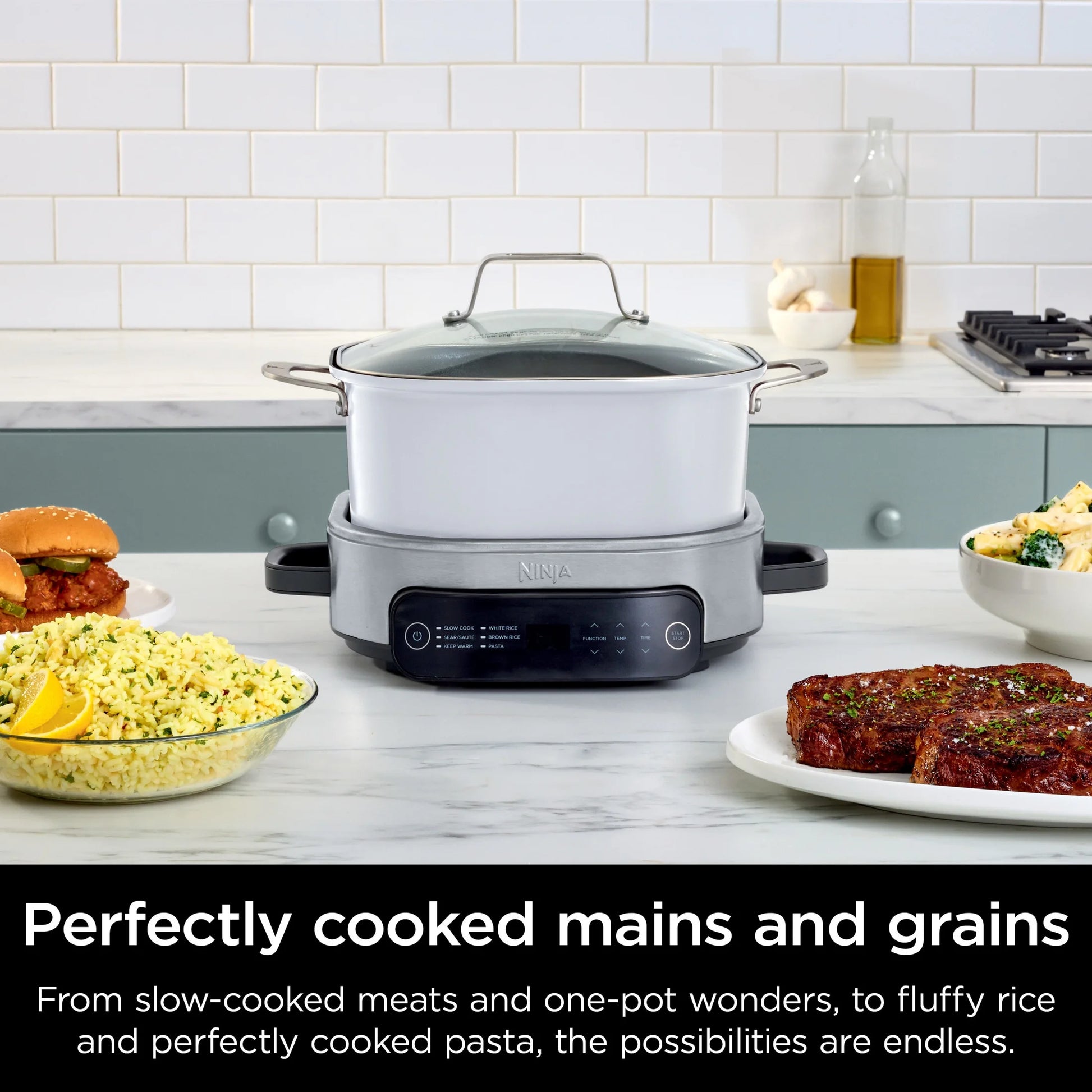 Foodi 6.5 Qt Everyday Possiblecooker, Stainless Steel/White, Multi Cooker, Slow Cooker, MC1100