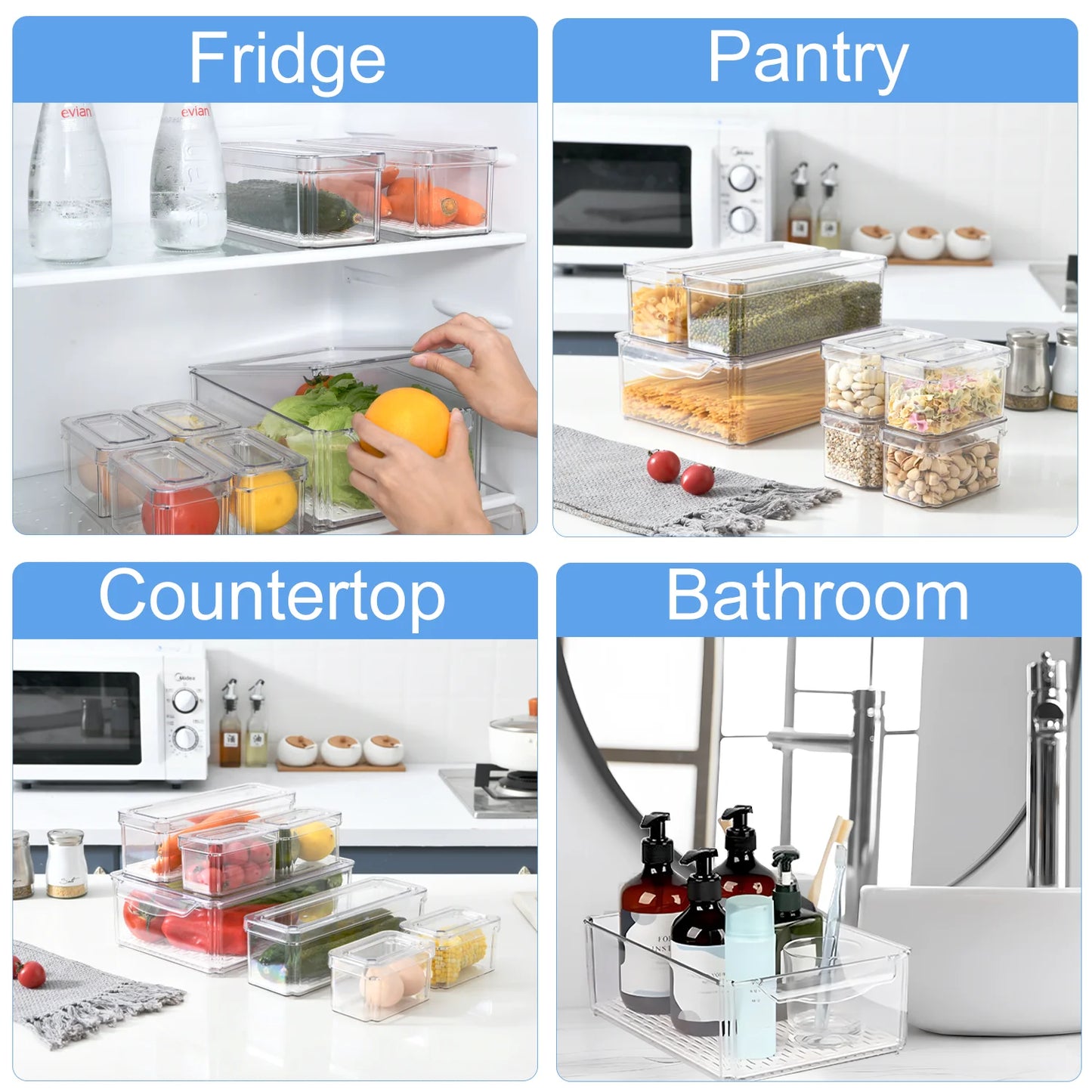 14 Pcs Fridge Organizers and Storage, Clear, Stackable with Lids for Fruit & Vegetables