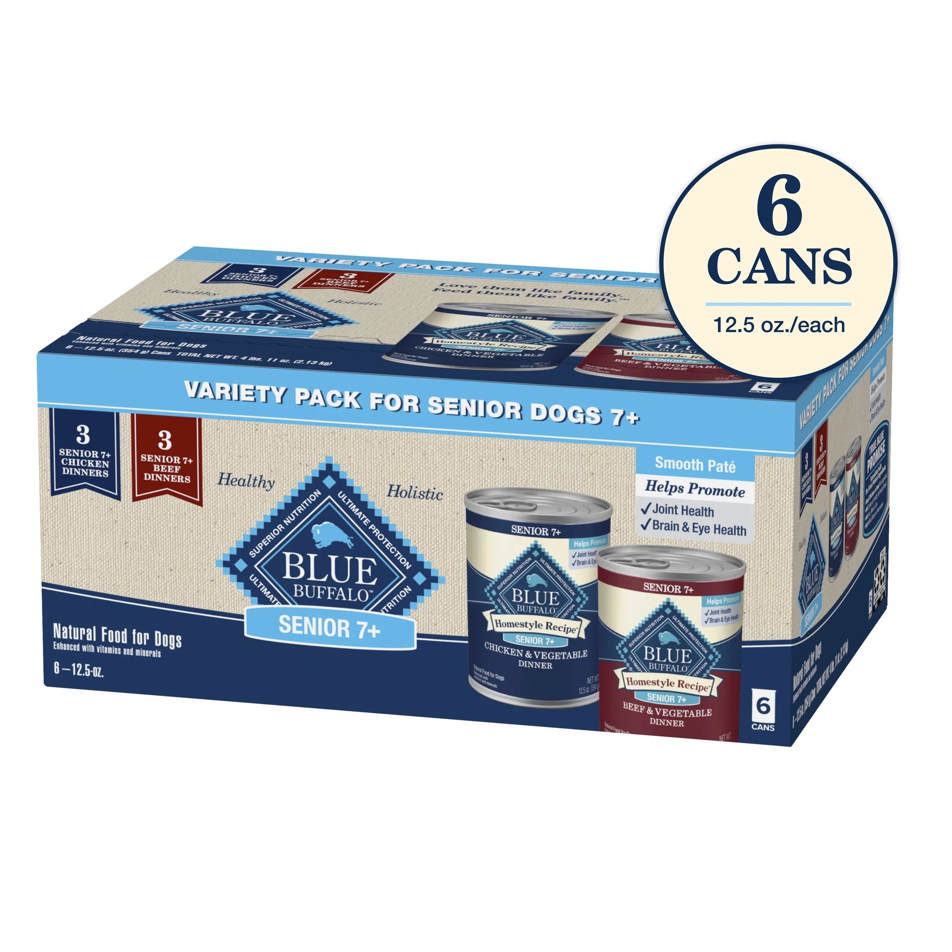 Homestyle Recipe Senior Wet Dog Food Variety Pack, Natural Ingredients, Beef and Chicken Dinner, 12.5-Oz Cans (3 of Each Flavor)
