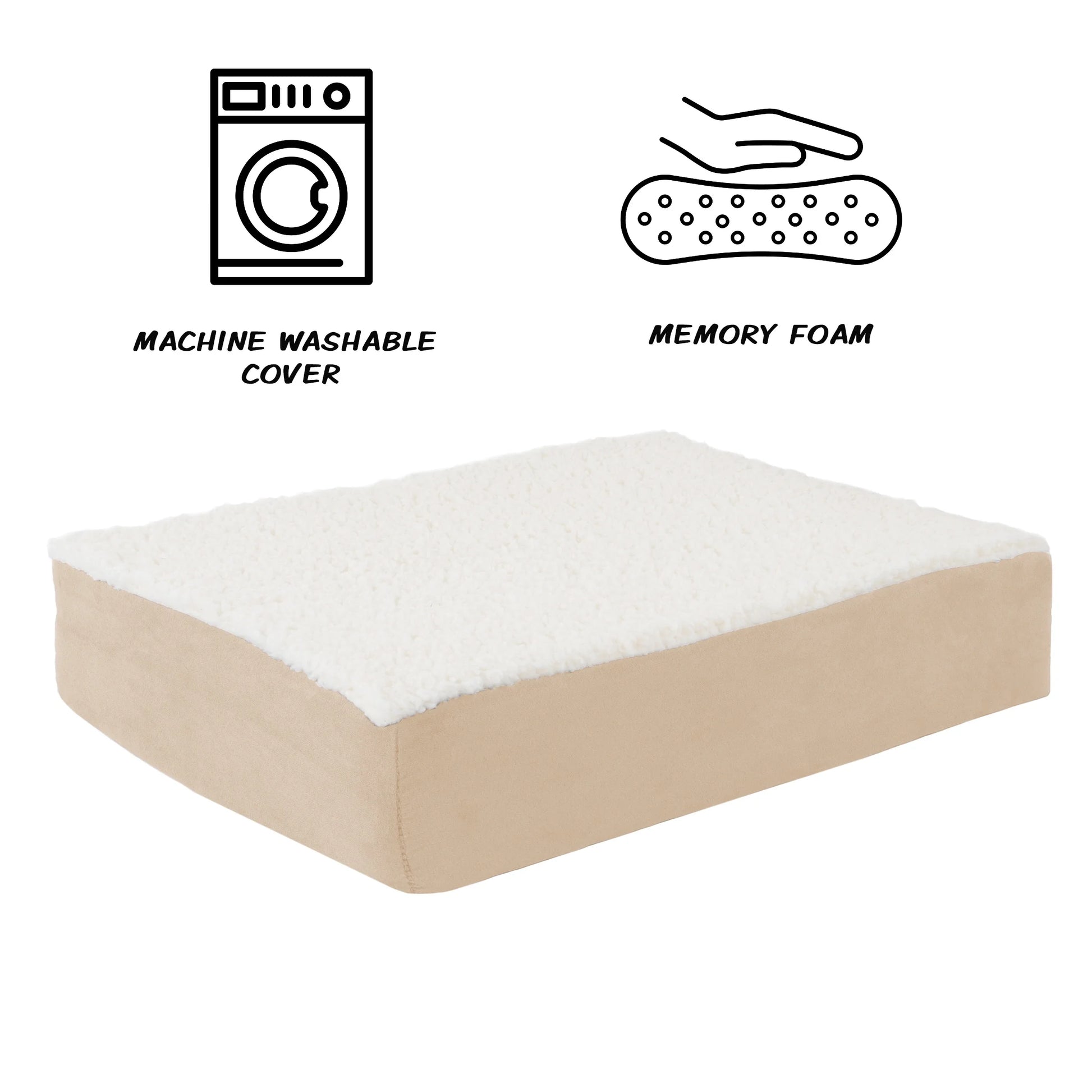 PETMAKER Orthopedic Memory Foam Orthopedic Pet Bed with Sherpa Top - Tan
