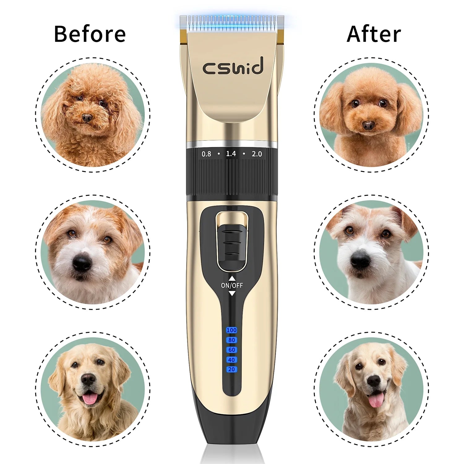 Dog Hair Clippers, Professional LED Display Dog Grooming Kit, Cordless Quiet Pets Clippers Hair Trimmer, Low Noise Dog Shaver Clipper with 4 Comb Guides, 5 Size Fine Tuning Knob for Thick Coats Cats