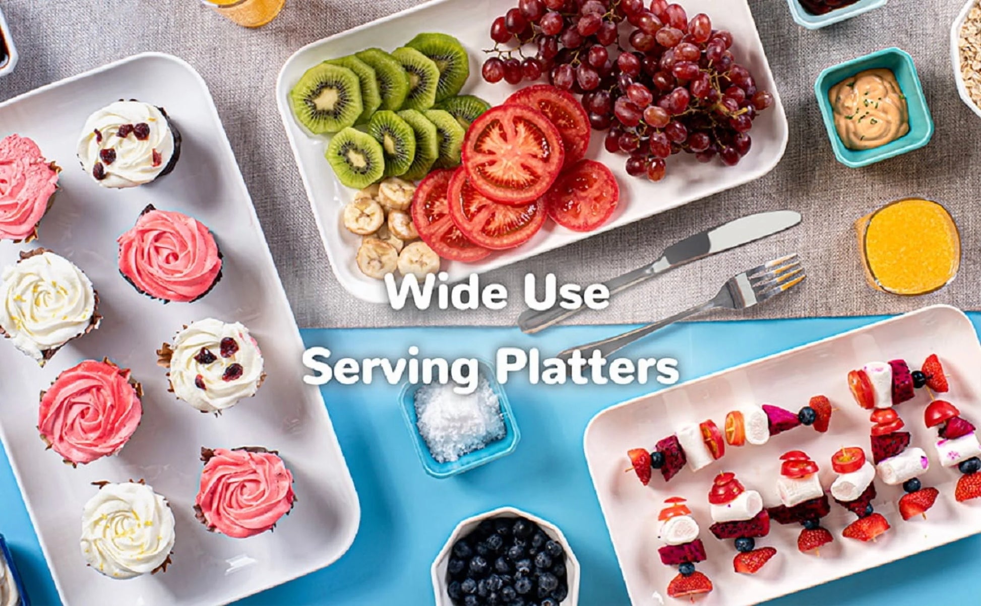 Rectangular White Large Serving Platter Set, 16/14/12-Inch, 3-Pack