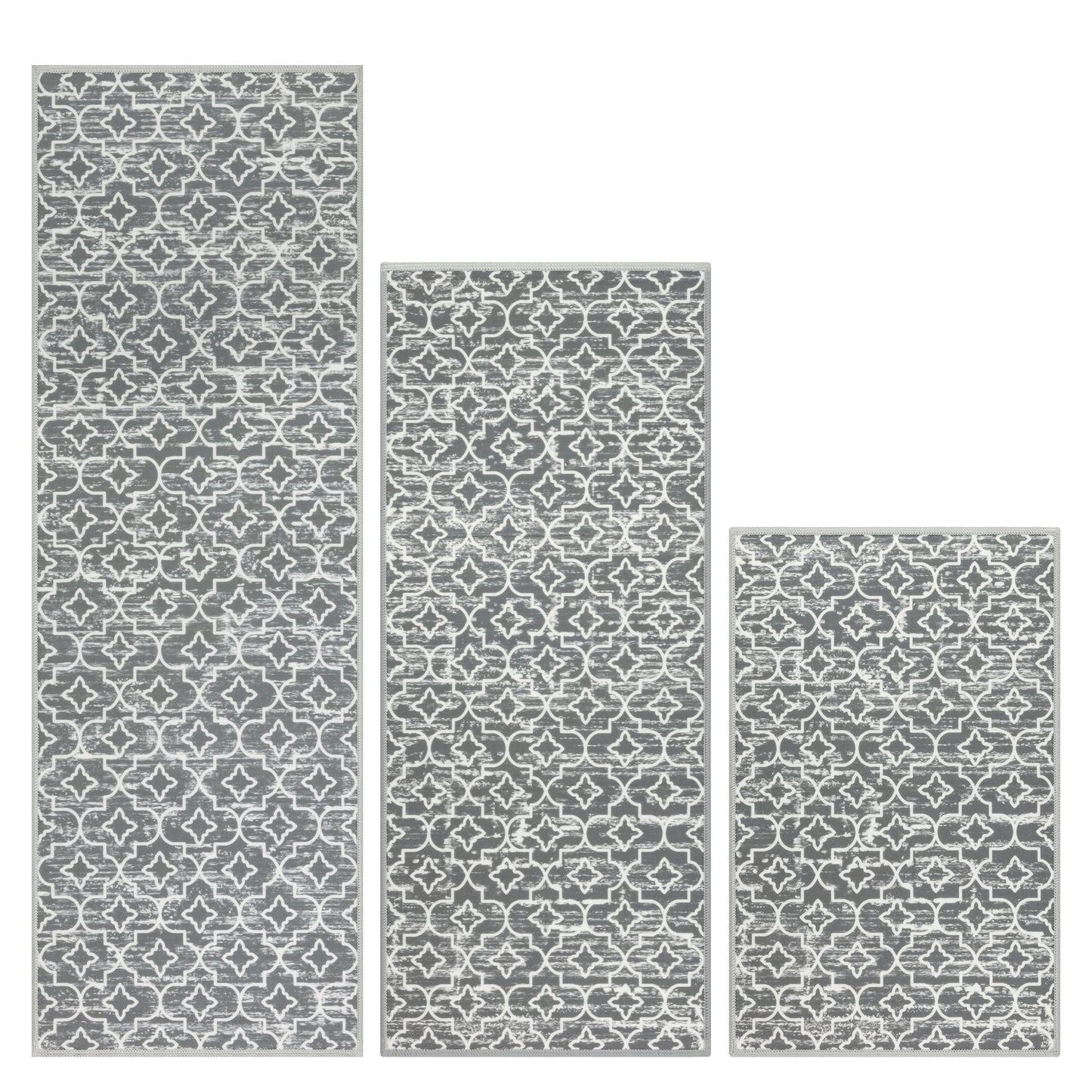 Gray Kitchen Rug Set 3 Piece, Non Slip Machine Washable Mats for Home Floor and Living Room