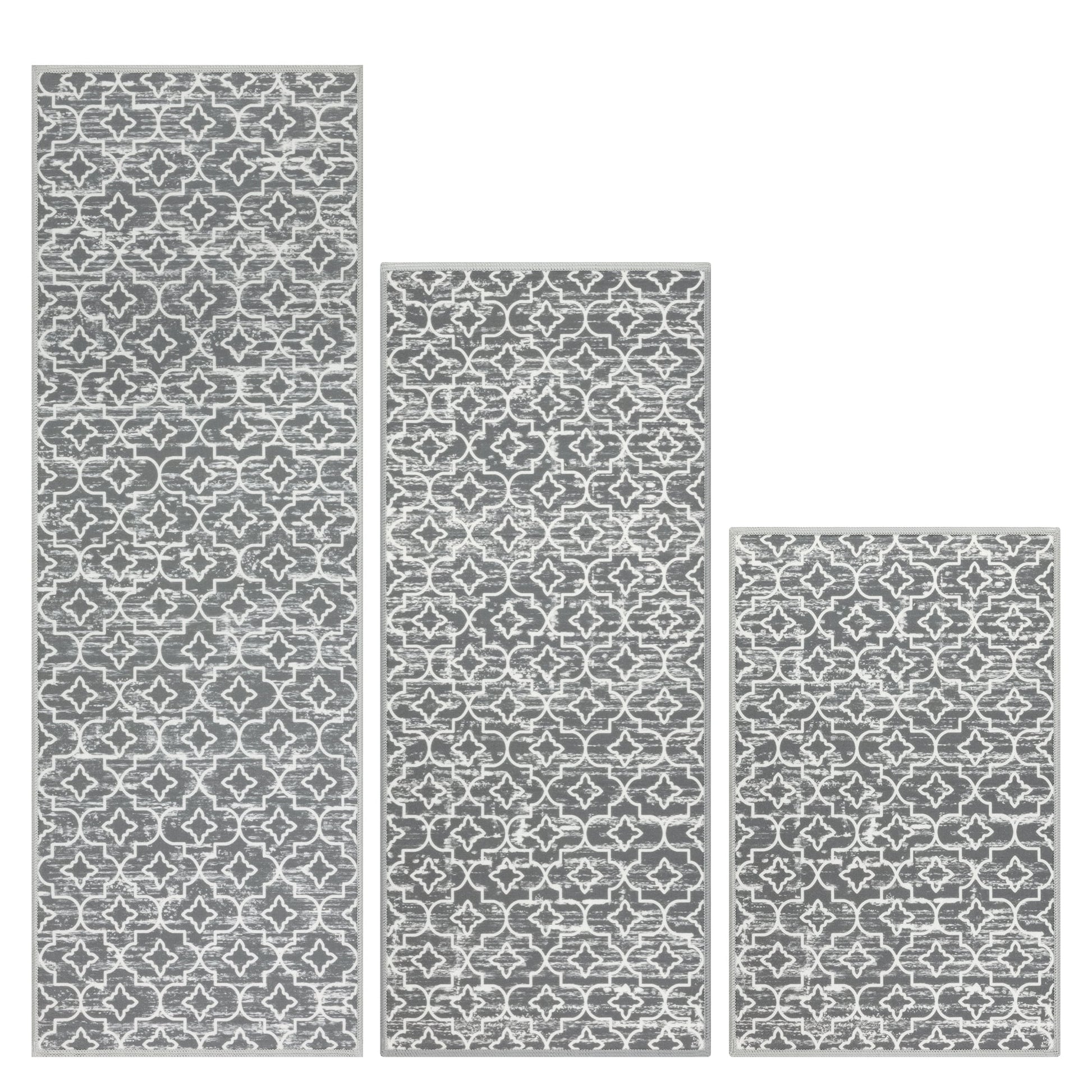 Gray Kitchen Rug Set 3 Piece, Non Slip Machine Washable Mats for Home Floor and Living Room