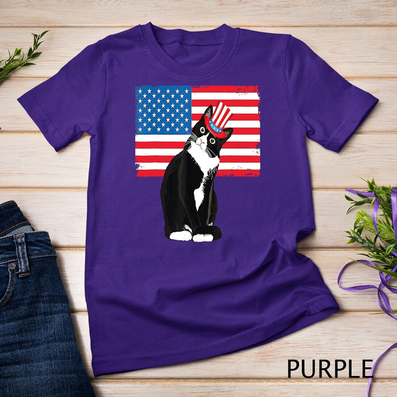 Tuxedo Cat 4Th of July Hat Patriotic Gift Adults Kids T-Shirt Unisex T-Shirt