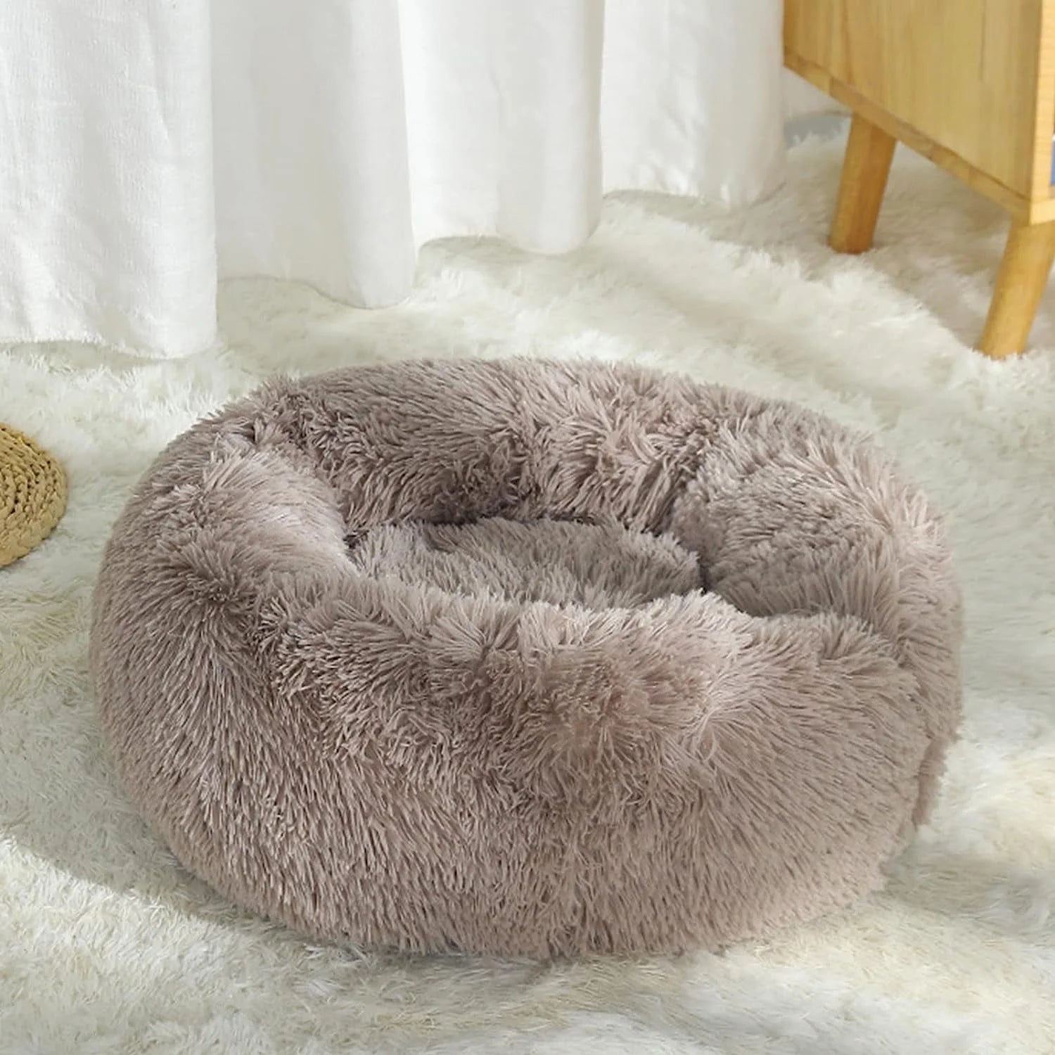 Calming Donut Dog Bed Anti-Anxiety, Self Warming, Cozy Soft Plush round Pet Bed, Ideal for Both Home & Travel, 20"L X 20"W X 8"H