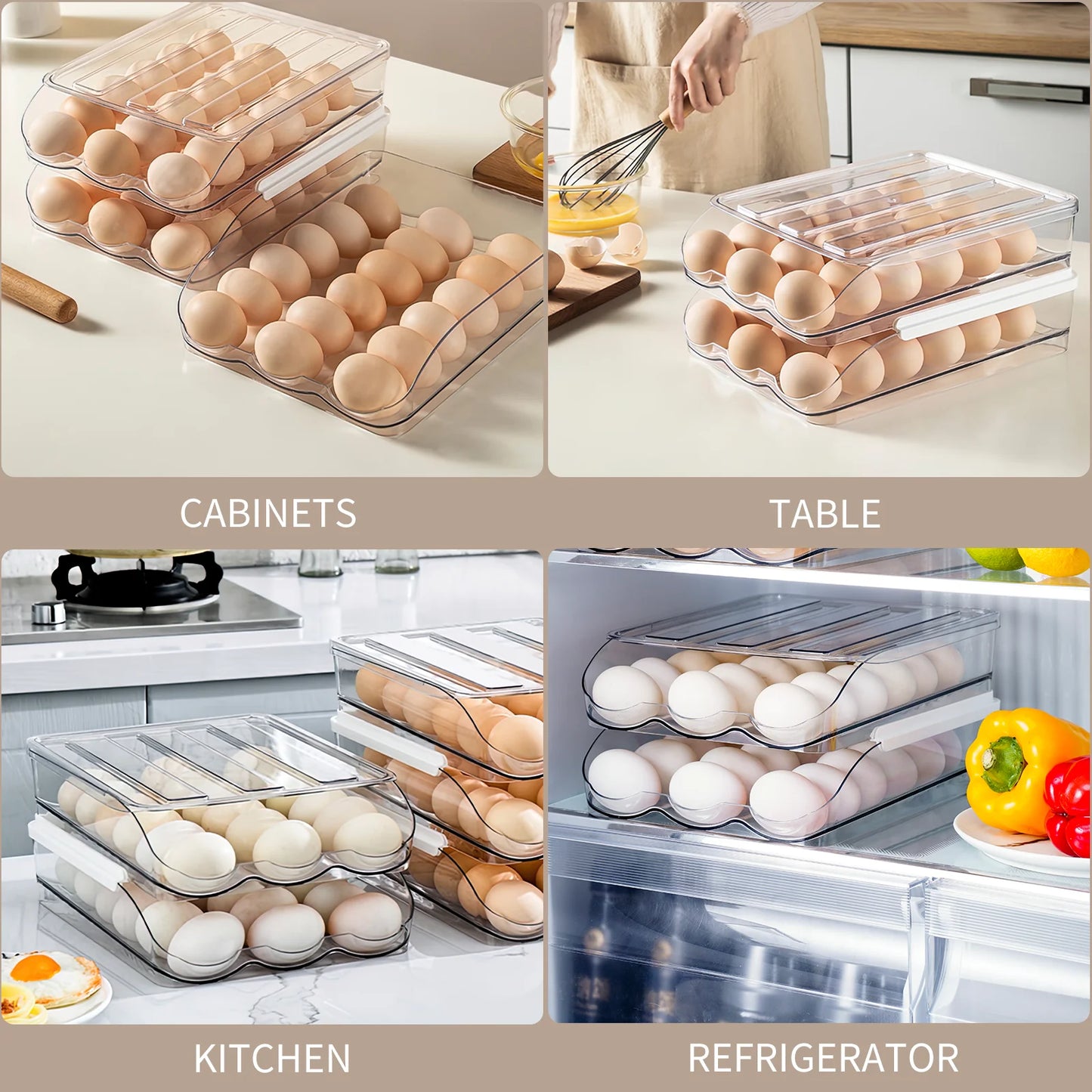 Fridge Egg Holder, 2 Layer Rolling Egg Cartons for Refrigerator, Refrigerator Egg Organizer with Lid, Clear Egg Dispenser, Egg Tray & Storage Container