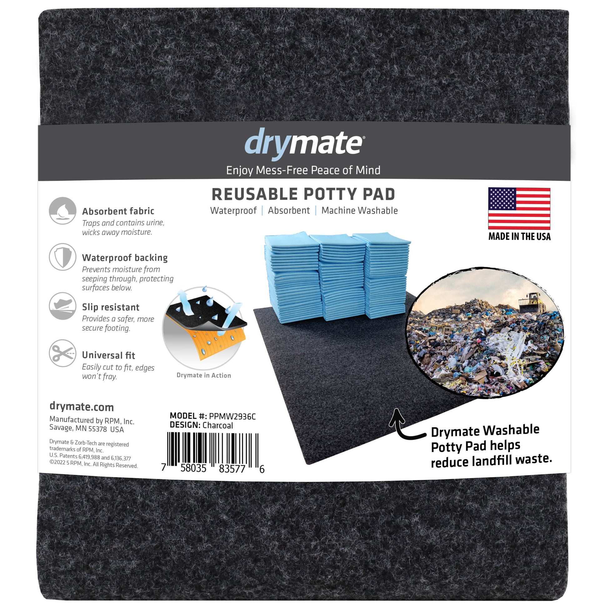 Washable Potty Pad, Training Mat to Contain Liquids - for Dogs, Cats, and All Other Animals.