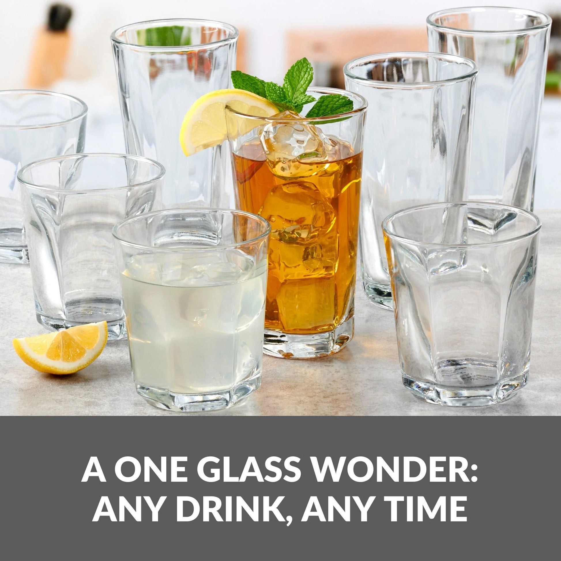 Leila Glass Drinkware, 12 Ounce & 16 Ounce, Set of 8