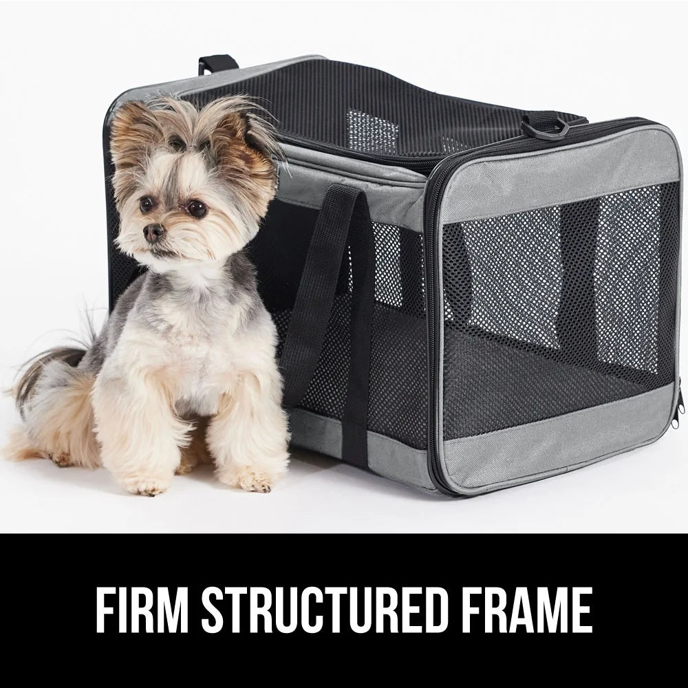 Portable Cat Carrier and Dog Kennel for Pets up to 15 lbs, Airline-Approved Travel Bag, Gray
