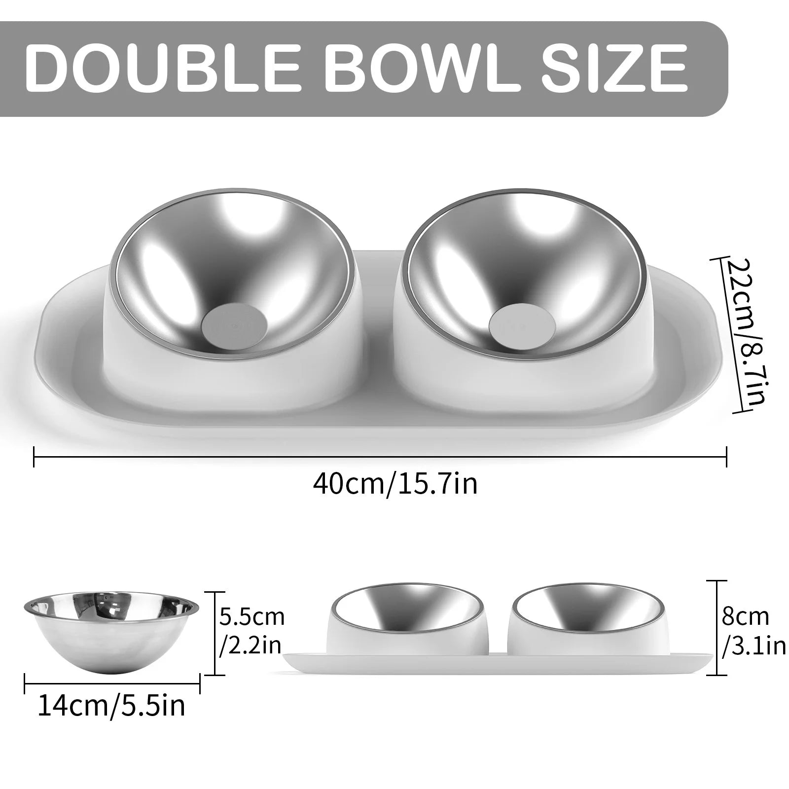 Elevated Stainless Steel Pet Food Bowl with Stands, Raised Dog Cat Feeding Bowls Set Suitable for Cats and Small Dogs, Gray