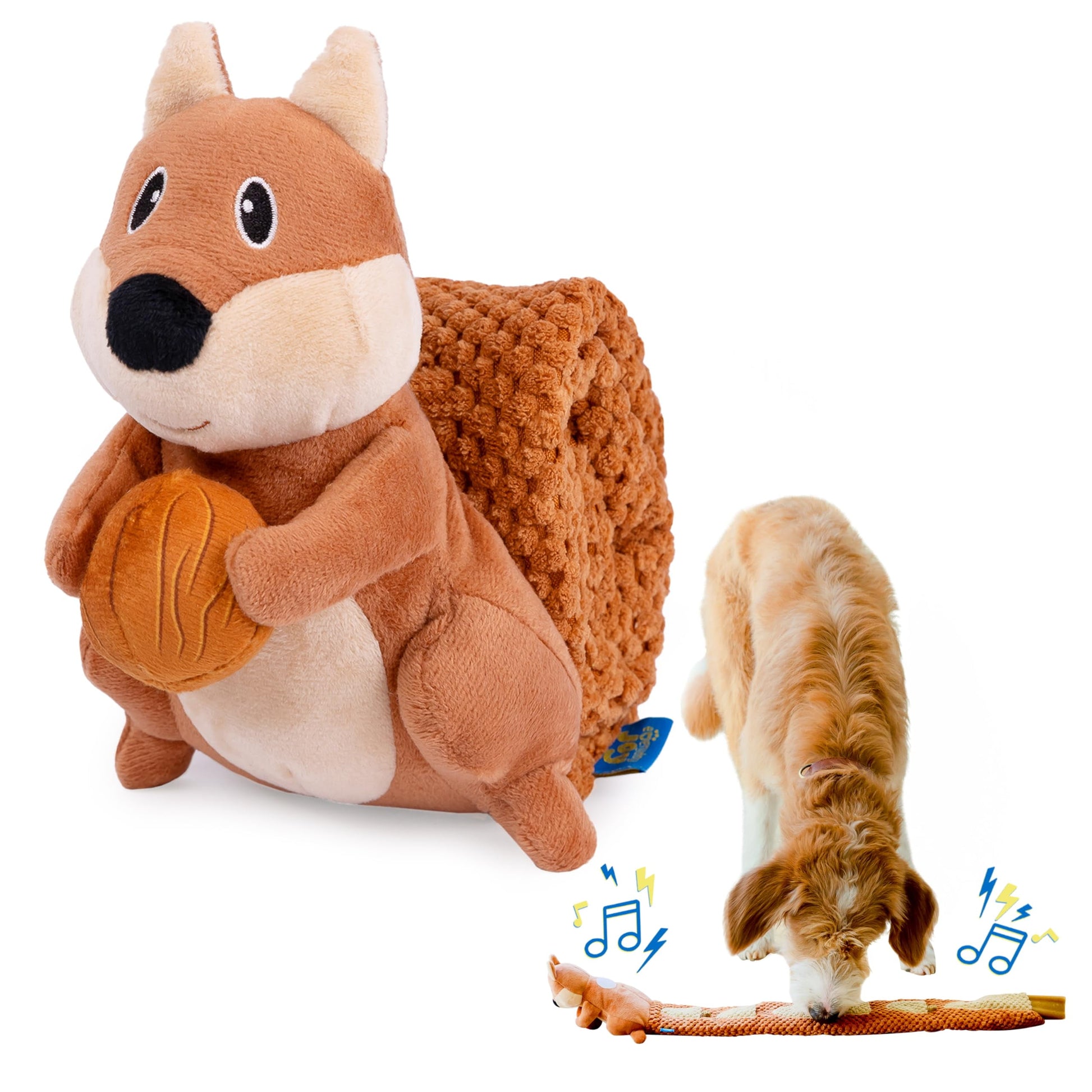 Deluxe Plush Crinkle Dog Toy with Tug-of-War Feature and Squeaker - Durable Enrichment Toy with Snack Pockets for Small, Medium, and Large Dogs