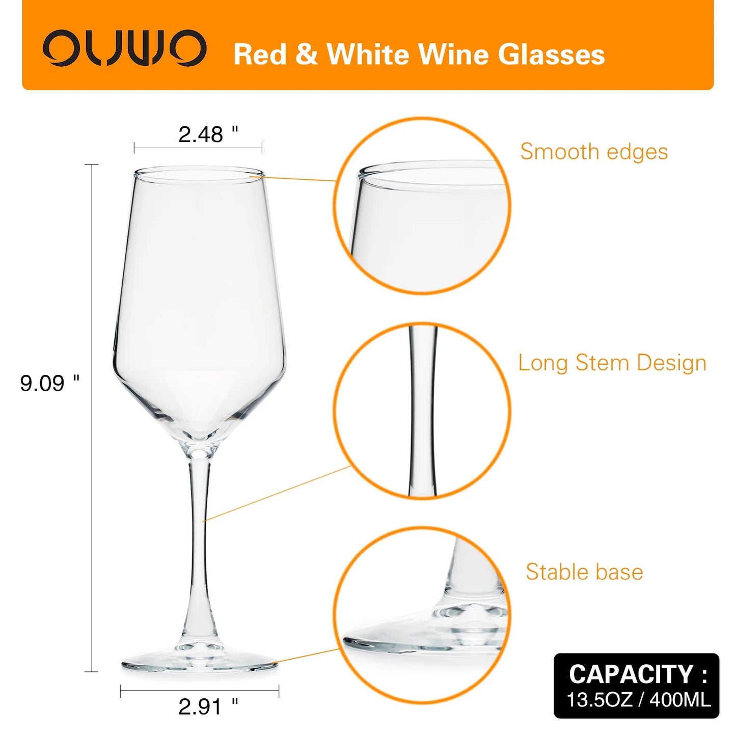 Wine Glasses Set of 6, 13.5Oz Red & White Wine Glasses for Party (Clear)