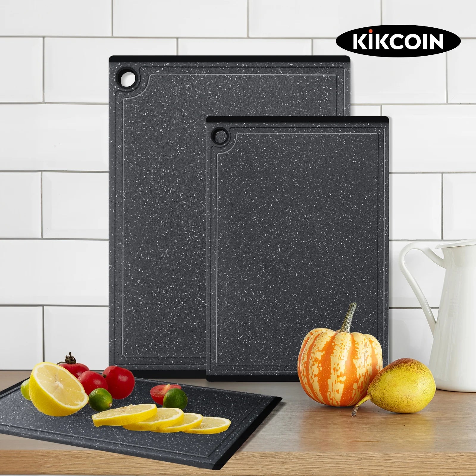 3-Piece Plastic Large Cutting Boards Set for Kitchen, Chopping Board with Non-Slip Feet and Juice Grooves