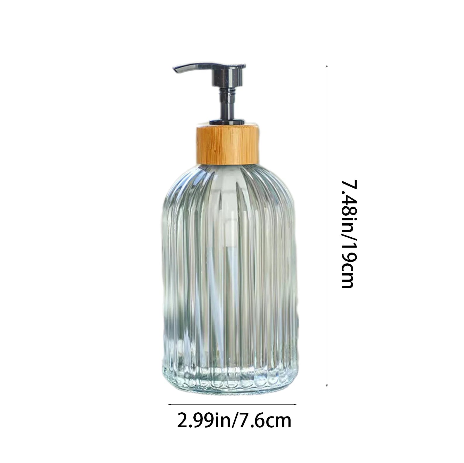 Vertical Glass Soap Dispenser Set, for Bathroom and Kitchen Use, Hand Soap and Dishwashing Liquid, 14 Ounce Capacity.