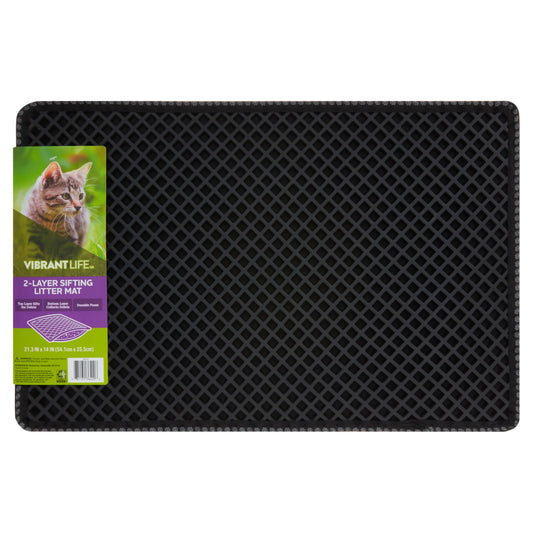2-Layer Sifting Cat Litter Mat, Black, 21.3" X 14"