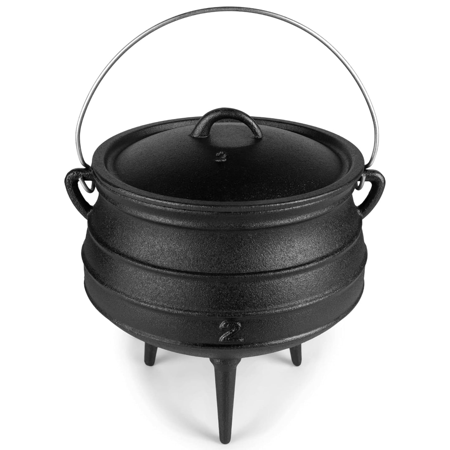 8-Quart Pre-Seasoned Cast Iron Cauldron - African Potjie Pot with Lid - 3-Legged Pot for Even Heat Distribution - Outdoor Cast Iron Dutch Oven Cookware for Campfire Cooking and Boiling
