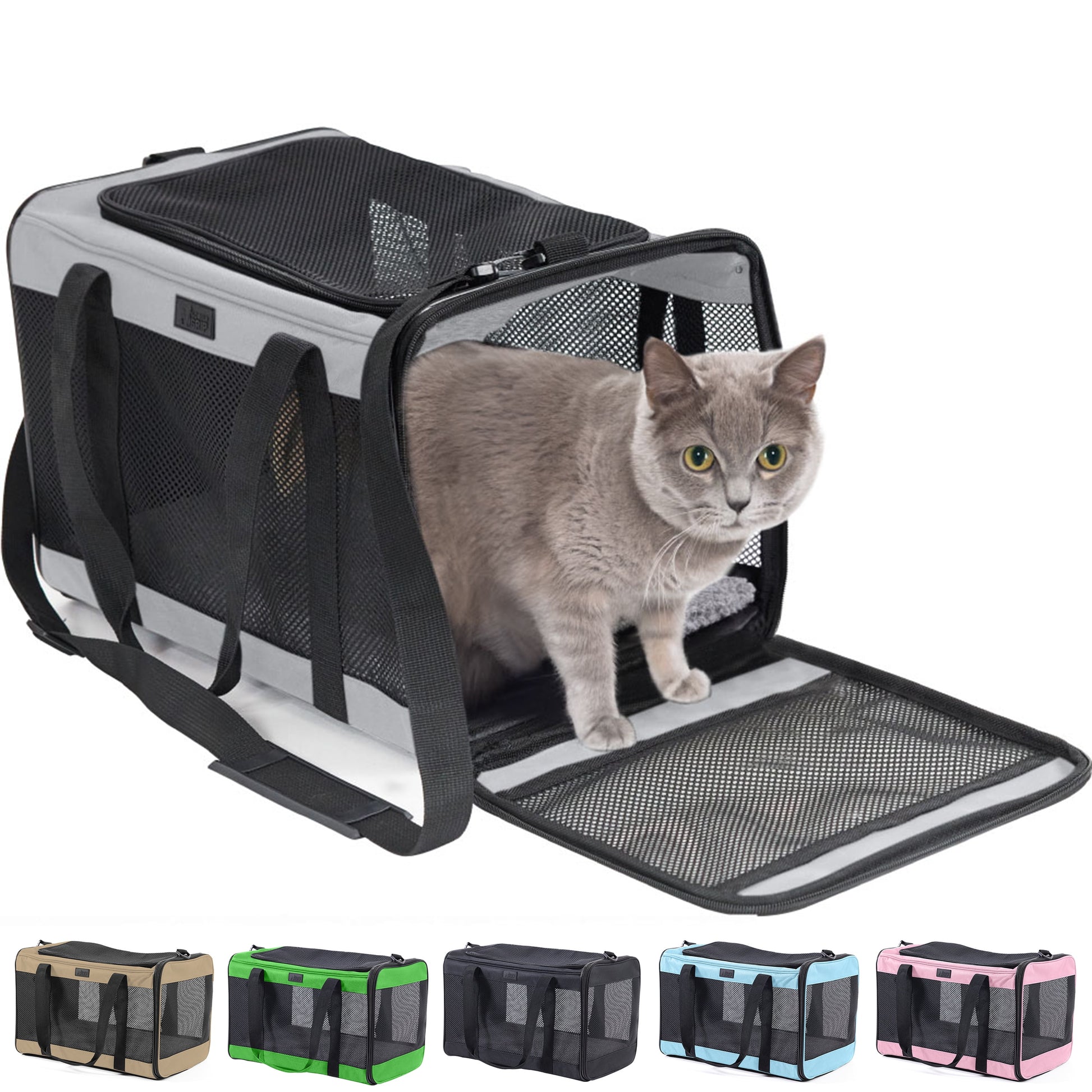 Portable Cat Carrier and Dog Kennel for Pets up to 15 lbs, Airline-Approved Travel Bag, Gray