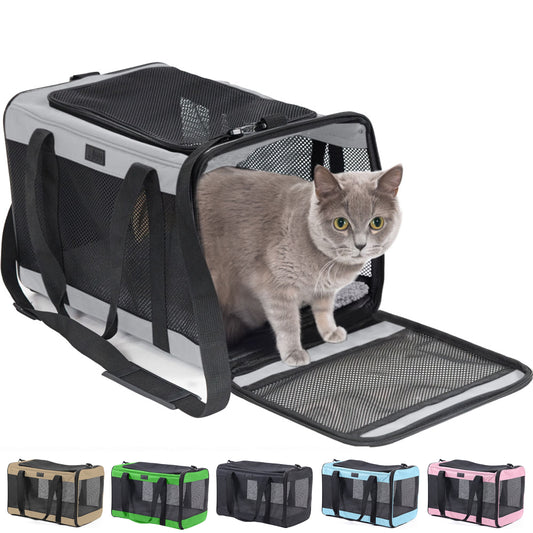 Portable Cat Carrier and Dog Kennel for Pets up to 15 lbs, Airline-Approved Travel Bag, Gray
