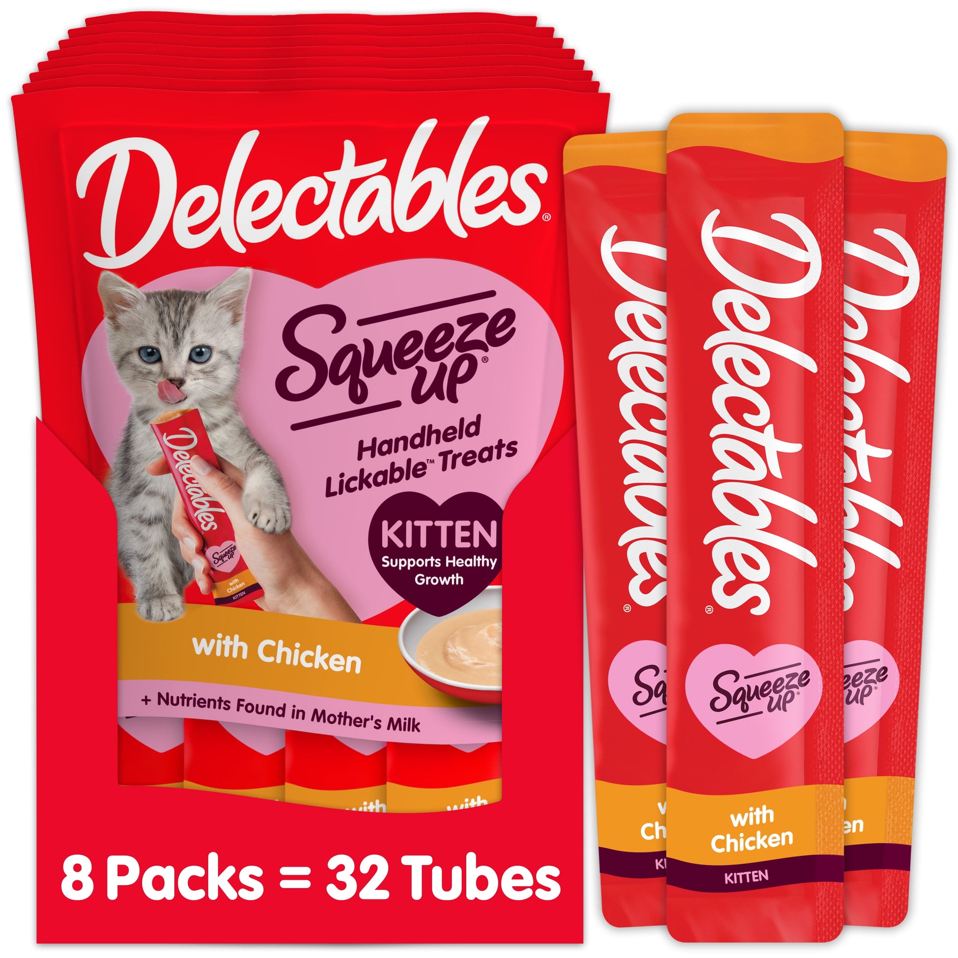 Delectables Squeeze Up Lickable Wet Cat Treats for Kittens, Complete and Balanced Chicken Flavor, 32 Count
