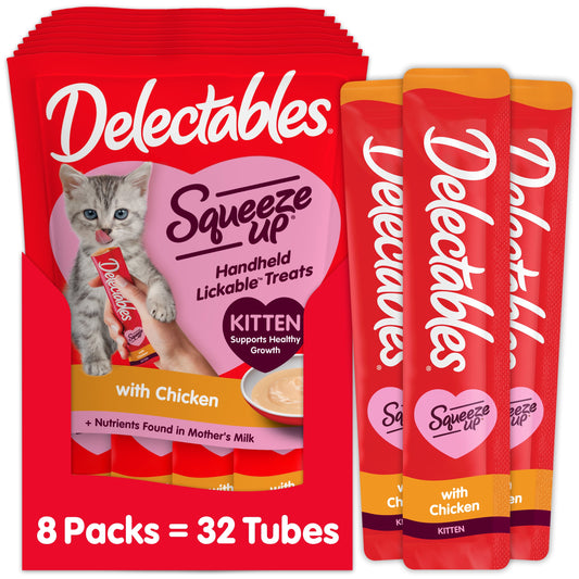 Delectables Squeeze Up Lickable Wet Cat Treats for Kittens, Complete and Balanced Chicken Flavor, 32 Count