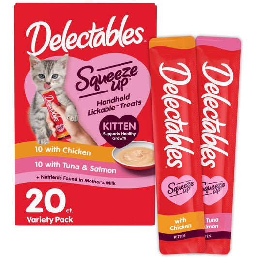 Delectables Squeeze Up for Kittens, Complete and Balanced Lickable Wet Cat Treat Variety Pack, 20 Count