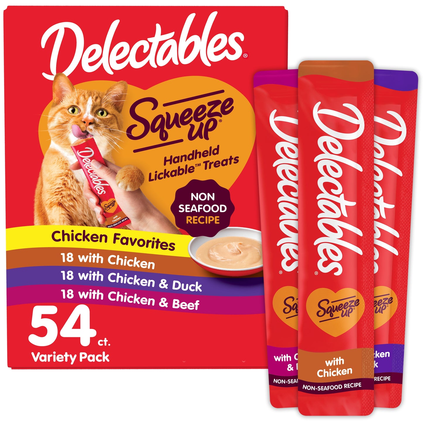 Hartz Squeeze Up Non-Seafood Variety Pack Lickable Wet Cat Treats, 0.5 oz Tubes (54 Count)