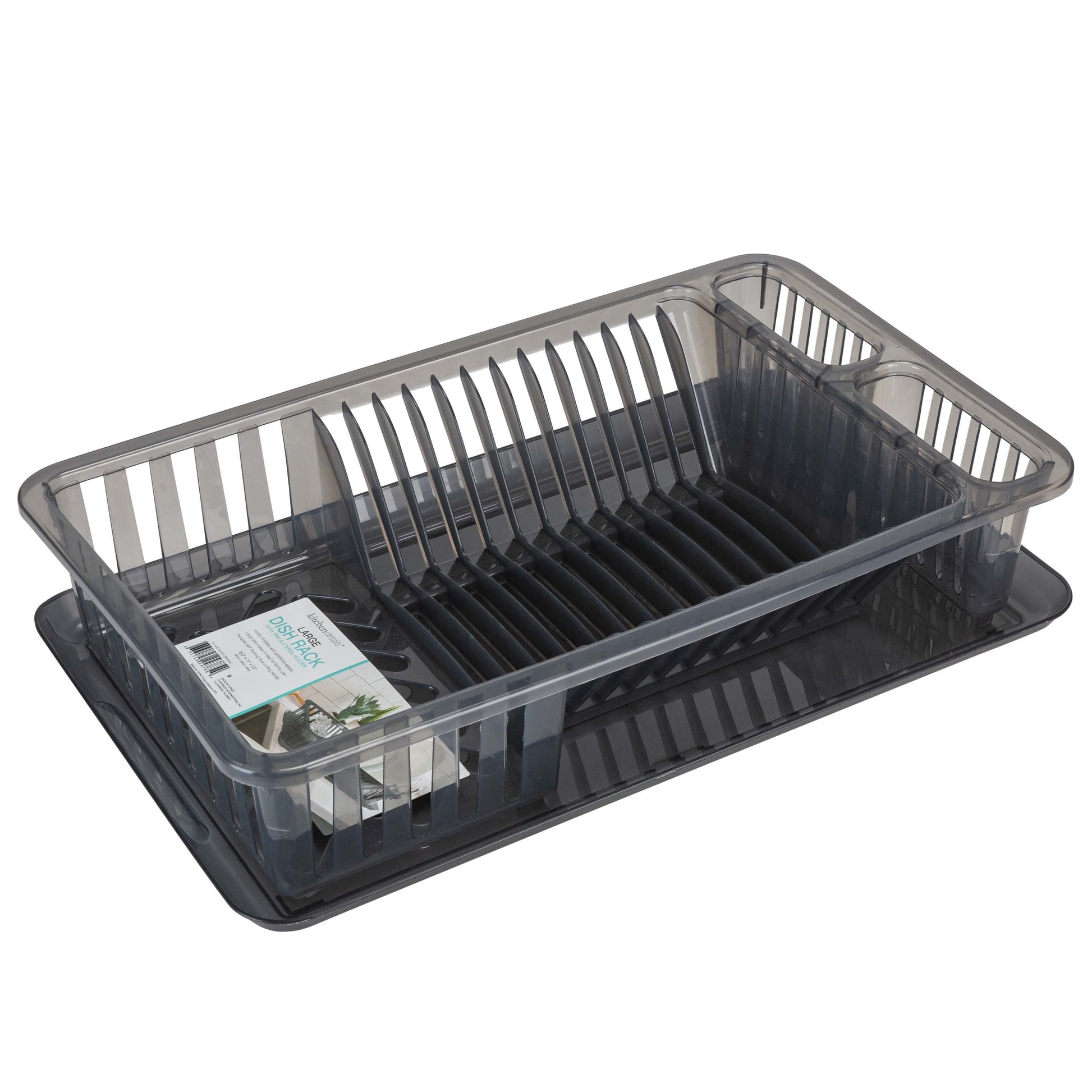 Medium Dish Rack with Tray in Smoke Grey 18.11 in X 11.02 In