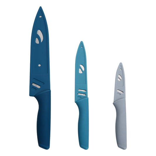 3 Piece Stainless Steel Color Knife Set with Ergonomic Soft Grip Handles