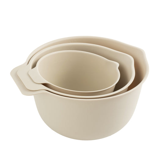 3 Pieces of Mixing Bowl Set, 50% RPP, Recycled Material, 11.81 In, Papyrus Beige