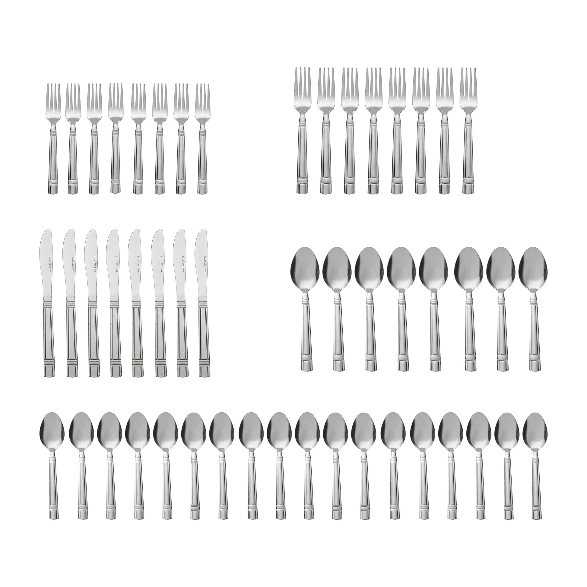 49 Piece Elena Adult Stainless Steel Flatware and Organizer Tray Value Set Silver, Service for 8
