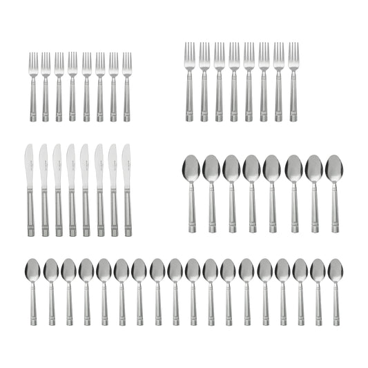 49 Piece Elena Adult Stainless Steel Flatware and Organizer Tray Value Set Silver, Service for 8