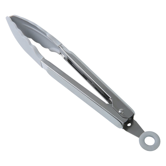 9" Stainless Steel and Silicone Locking Tongs, Soft Grip Handle, Grey Flannel