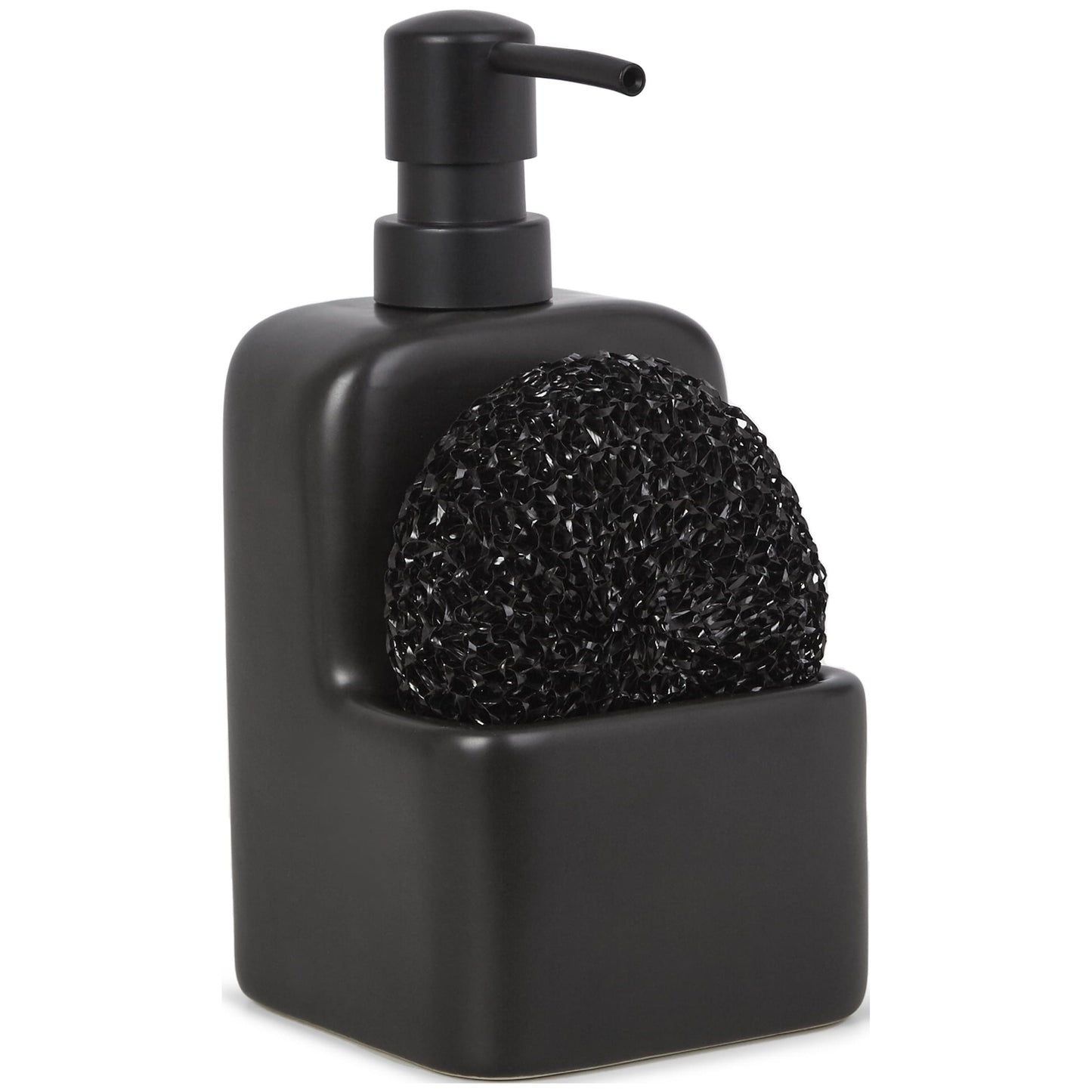 Ceramic Liquid Soap Pump with Sponge Caddy Black Ceramic