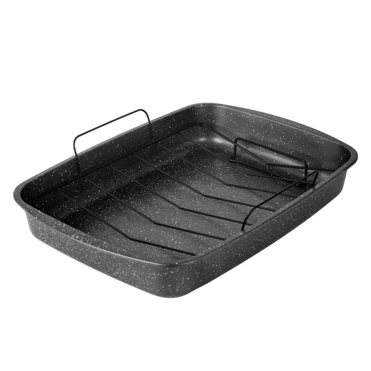 Rectangle 18.9" Non-Stick Carbon Steel Grey with Speckle Roaster Pan & Wire Rack Gauge on 0.5 Mm Thickness