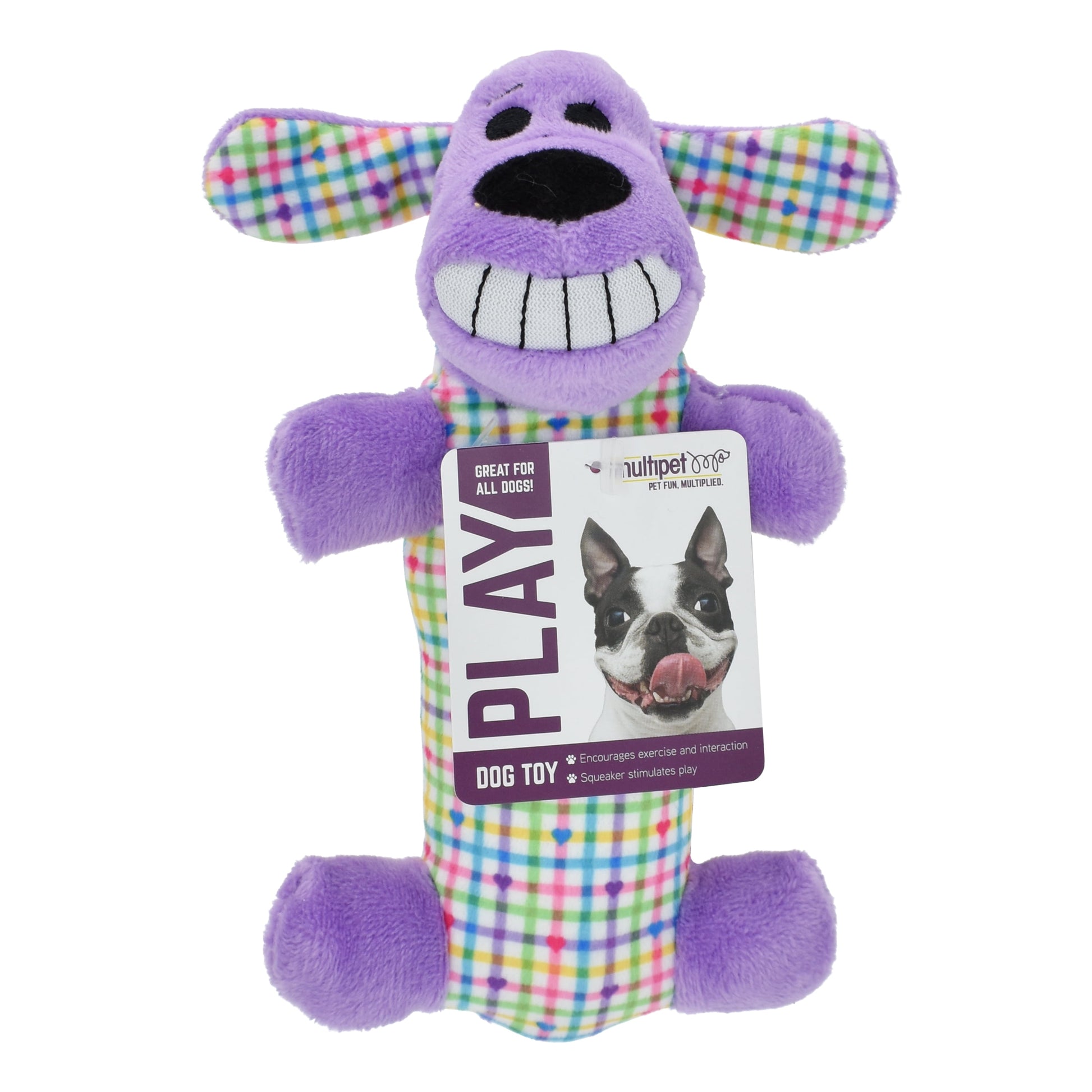 6-Inch Colorful Plaid Smiling Loofa Plush Dog Toy