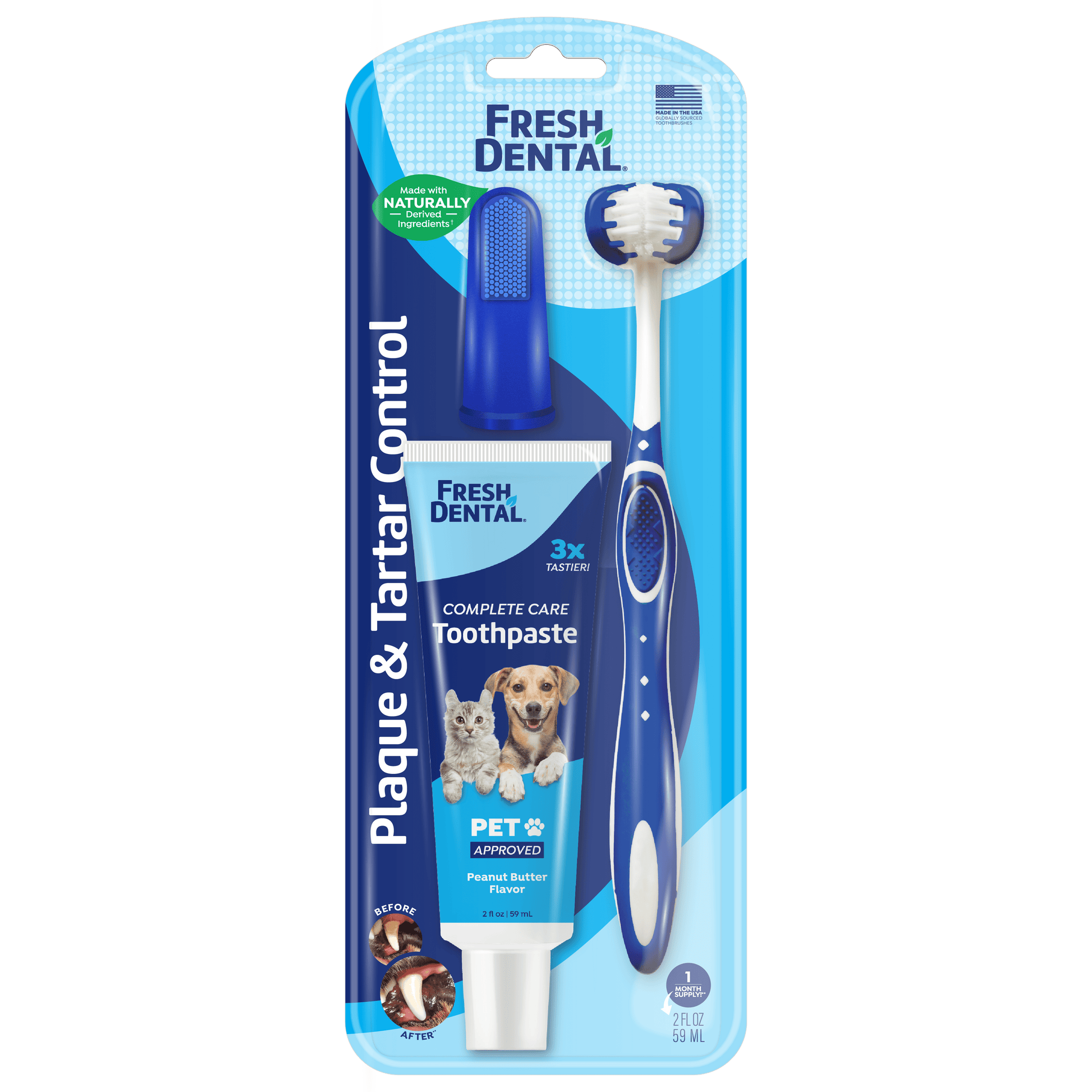 Fresh Dental Tooth Brushing Kit for Dogs & Cats, 2 Oz Gel and Toothbrush