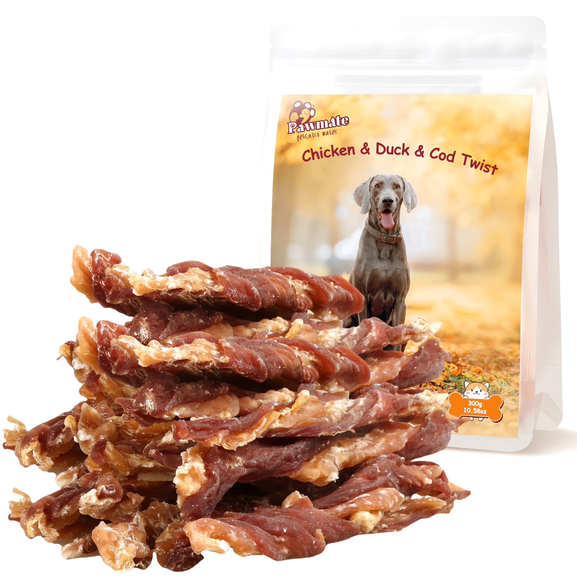 Premium Chicken, Duck, and Cod Jerky Dog Treats - Pure Meat Snacks for All Dogs, 28-29 Count