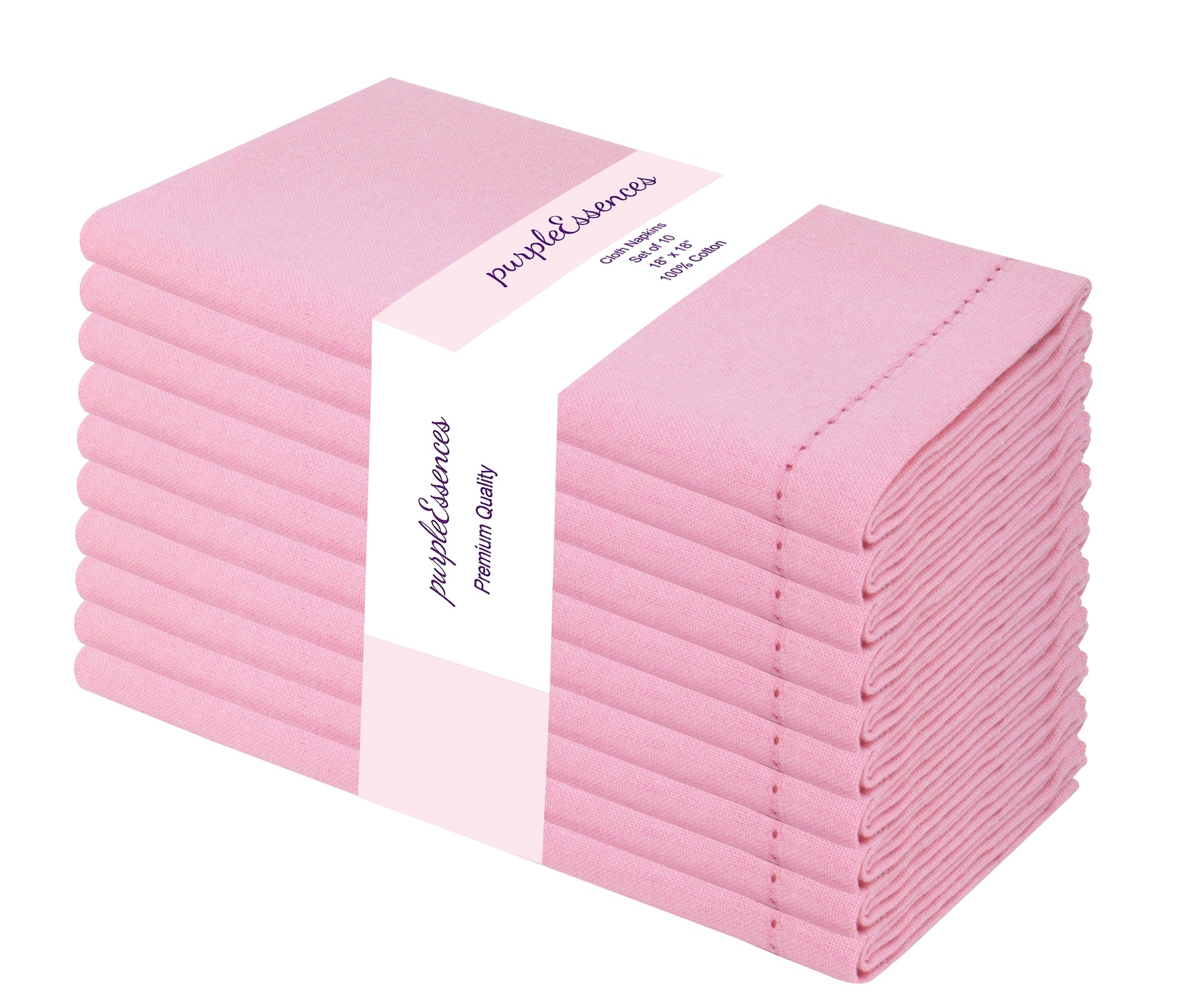 Hemstitch Cloth Napkins Set of 10, 18X18 Inches, Dinner Table Decorative - Blush Pink