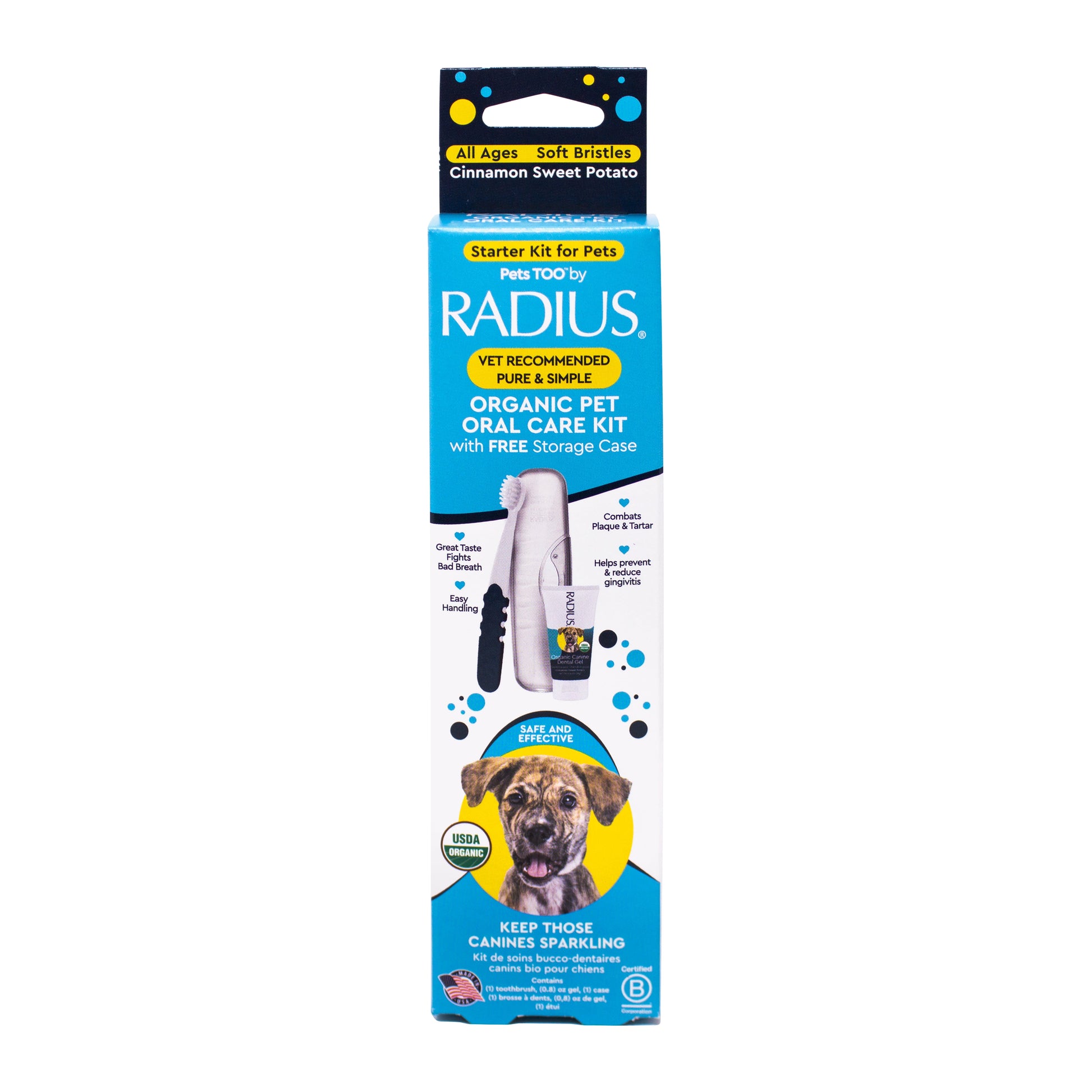 All Ages Dog Dental Kit, 1 Toothbrush, 0.8Oz Toothpaste, 1 Recycled Plastic Case, Clean Teeth