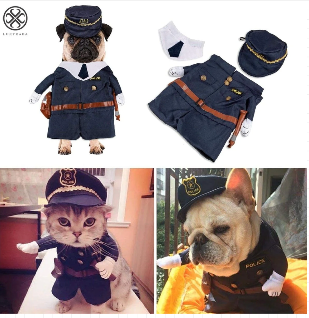 Pet Police Costume for Dogs and Cats - Halloween and Christmas Cosplay Apparel for Small Pets