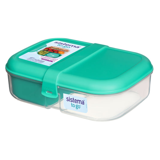 to Go Split Lunch Box, 1.1L Food Storage Container with 2 Compartments, Minty Teal
