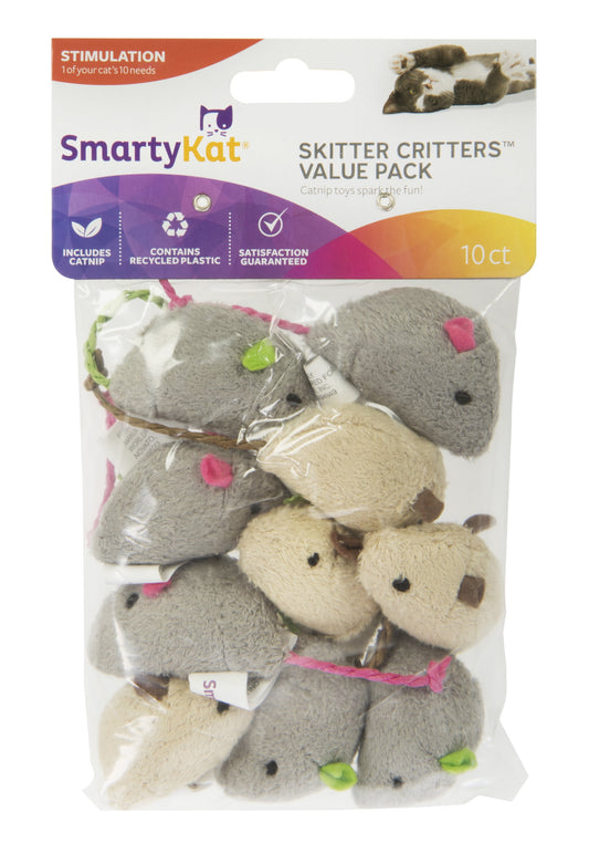 Skitter Critters Value Pack - Soft Plush Catnip-Filled Mice Toys, 10 Count