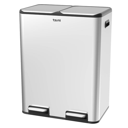 Dual-Compartment Recycling Bin Stainless Steel Trash Can for Kitchen, 16 Gallon Total