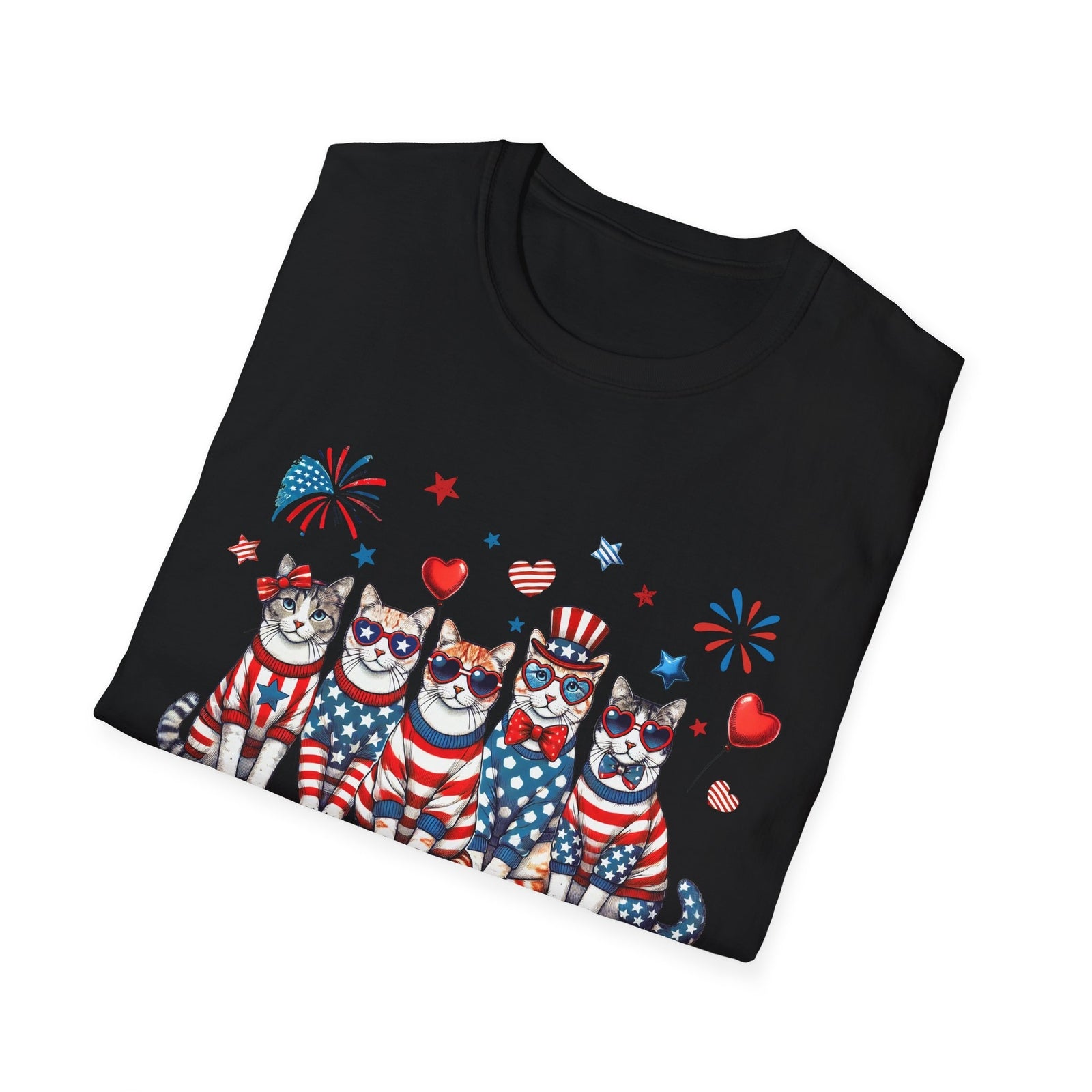 Patriotic Cat Unisex Softstyle T-Shirt for Fourth of July Celebrations