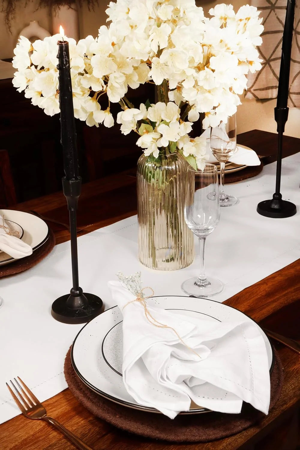 12 Hemstitch Cotton Dinner Napkins - Soft, Durable, Washable | 18X18 - White