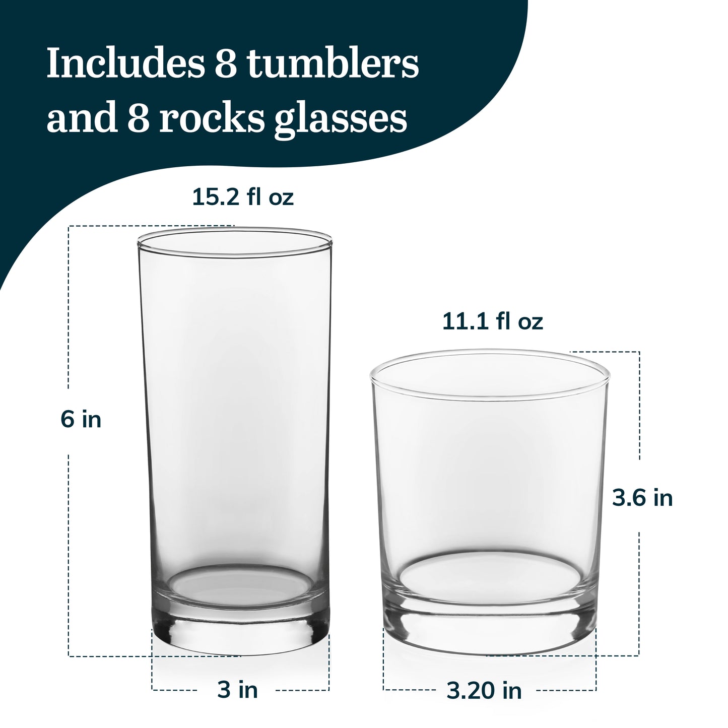 Province Tumbler and Rocks Glass Set, Elegant Drinkware Glasses Set, Tall Drinking Glasses with Modern Lines, Dishwasher Safe Drinking Glasses Set of 16