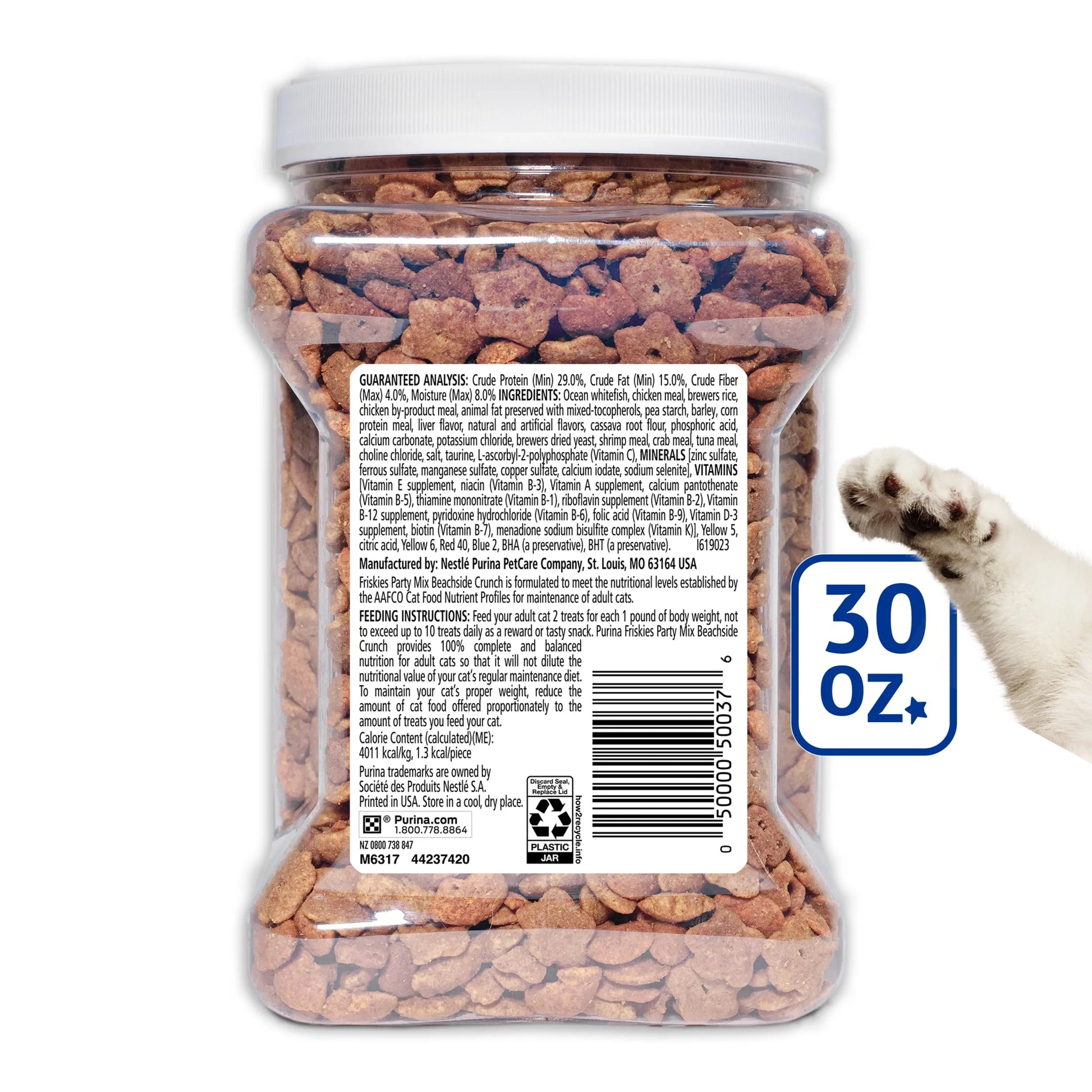 Purina  Party Mix Cat Treats, Beachside Crunch Snacks, 30 Oz. Canister